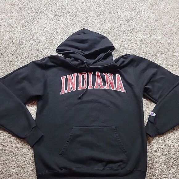 Champion Indiana University Hoosier Pullover Hoodie Adult Medium Black Read* - Picture 1 of 8